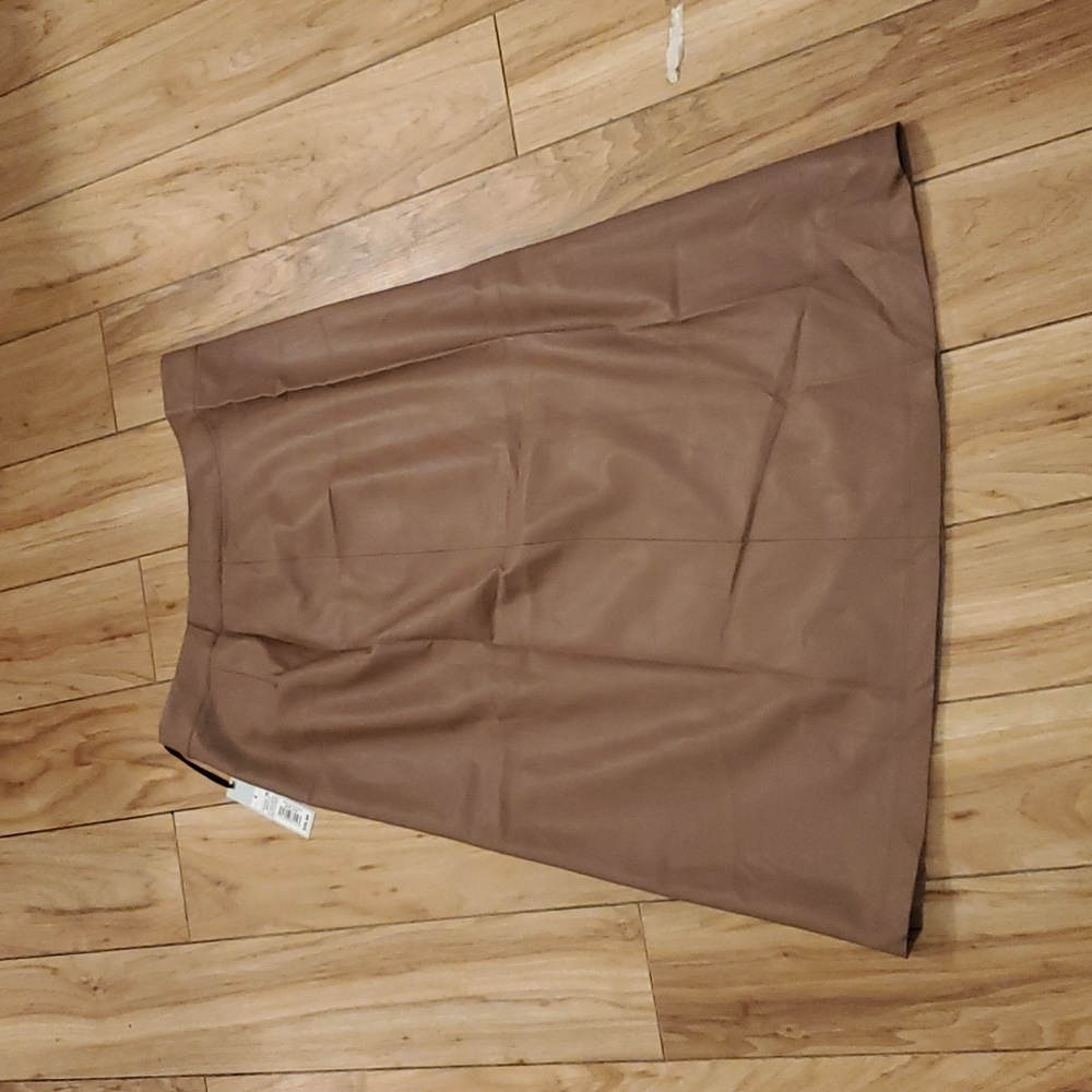 Prologue Tan Brown Faux Leather Midi Skirt